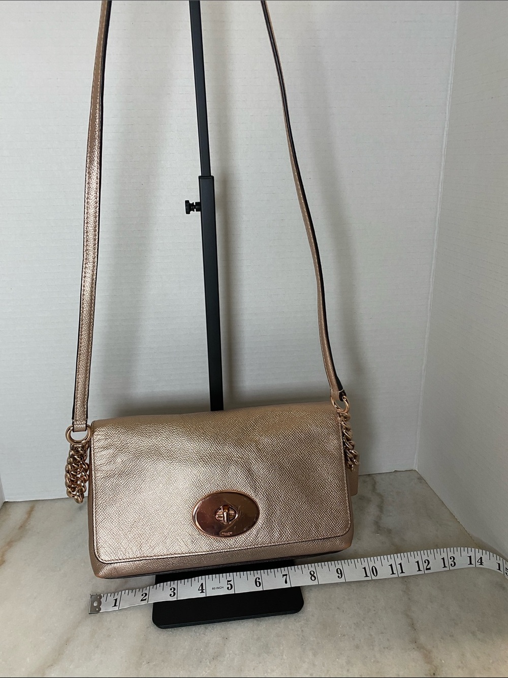Coach crosstown Rose Gold metallic cross grain leather cross body purse